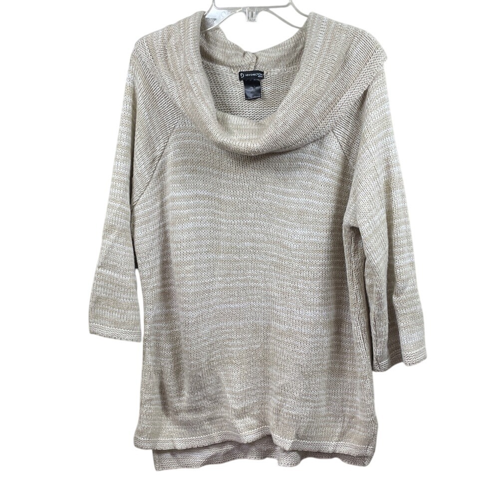Design Options Cowl Neck 3/4 Sleeve Knit Sweater Tunic Top Neutral‎